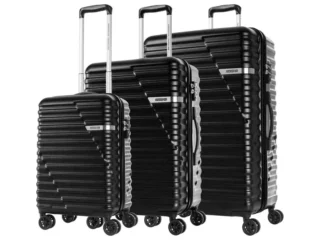 Upgrade your travel gear with the American Tourister Skybridge 3-piece luggage set. Featuring Duosaf™ zipper, TSA lock, double spinner wheels & smart packing system for stress-free travel.