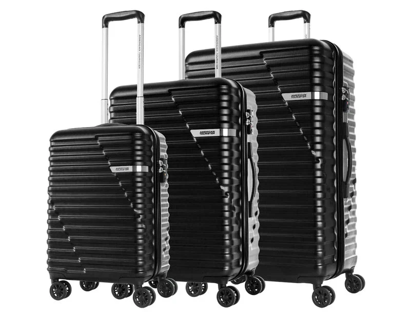 Upgrade your travel gear with the American Tourister Skybridge 3-piece luggage set. Featuring Duosaf™ zipper, TSA lock, double spinner wheels & smart packing system for stress-free travel.