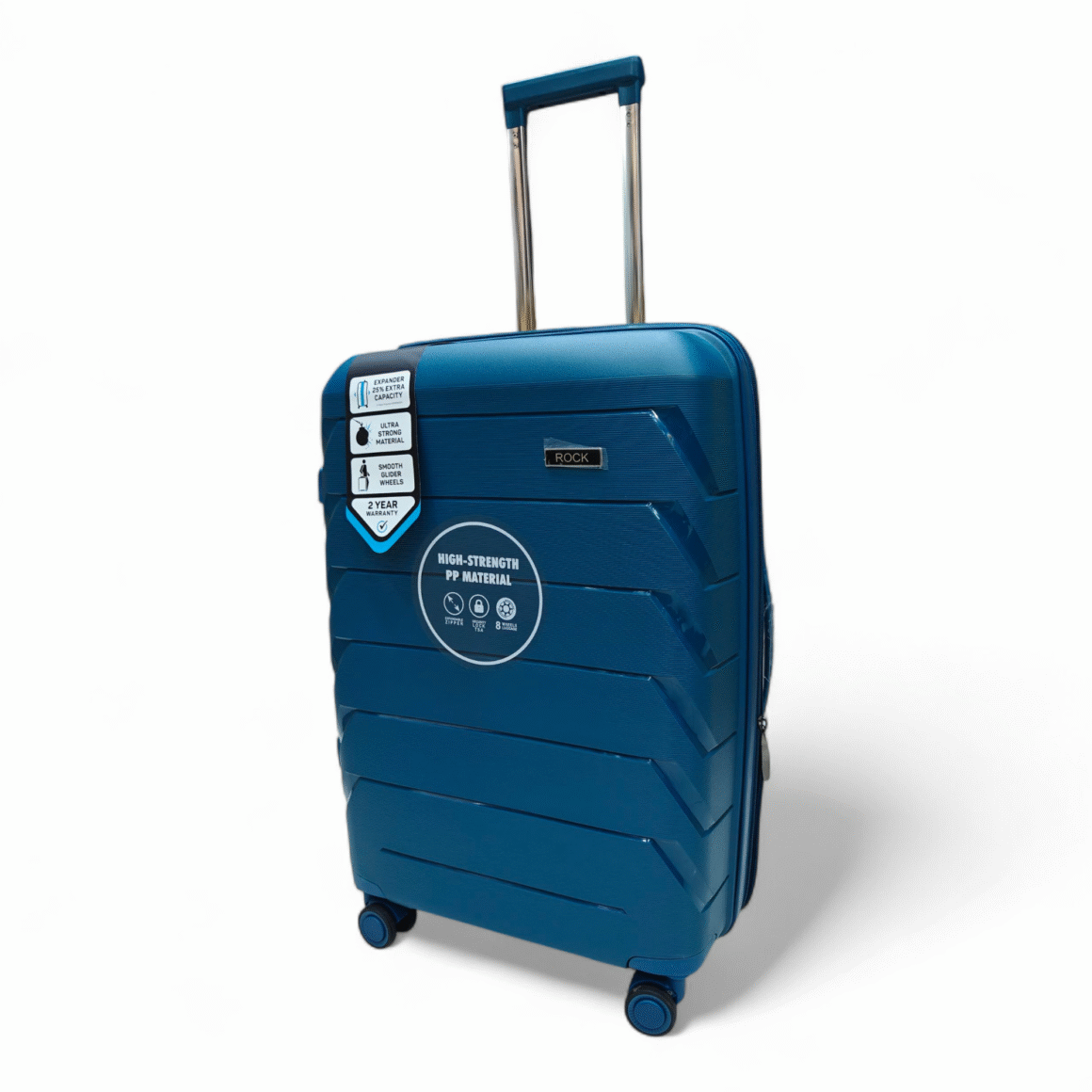 Discover the Rock Armor Series luggage in Pakistan – unbreakable polypropylene body, TSA lock, anti-theft zippers, expandable design, 360° wheels, premium interior, and 3-year warranty for secure, stylish travel.