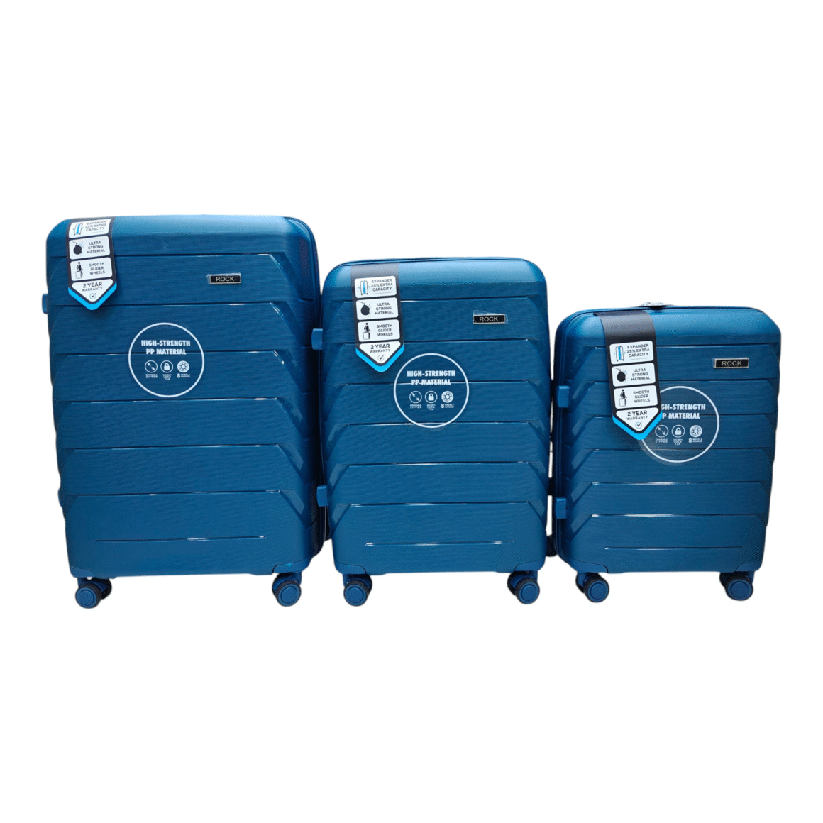 Discover the Rock Armor Series luggage in Pakistan – unbreakable polypropylene body, TSA lock, anti-theft zippers, expandable design, 360° wheels, premium interior, and 15-year warranty for secure, stylish travel.