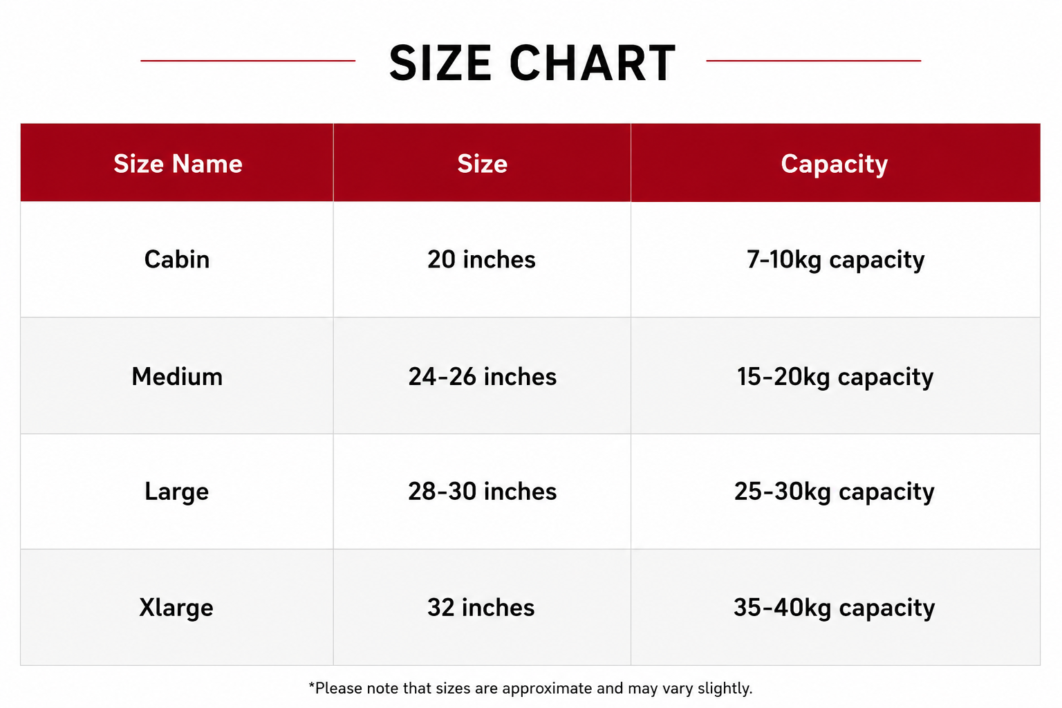 Size Chart  Image of ChatGPT Image Jul 15 2026 08 35 57 AM